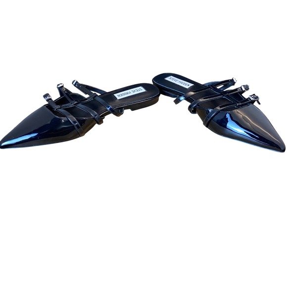 Steve Madden Shatter Pointed Toe Mule Flats Black Patent Leather Women Size 7.5M - Picture 2 of 6